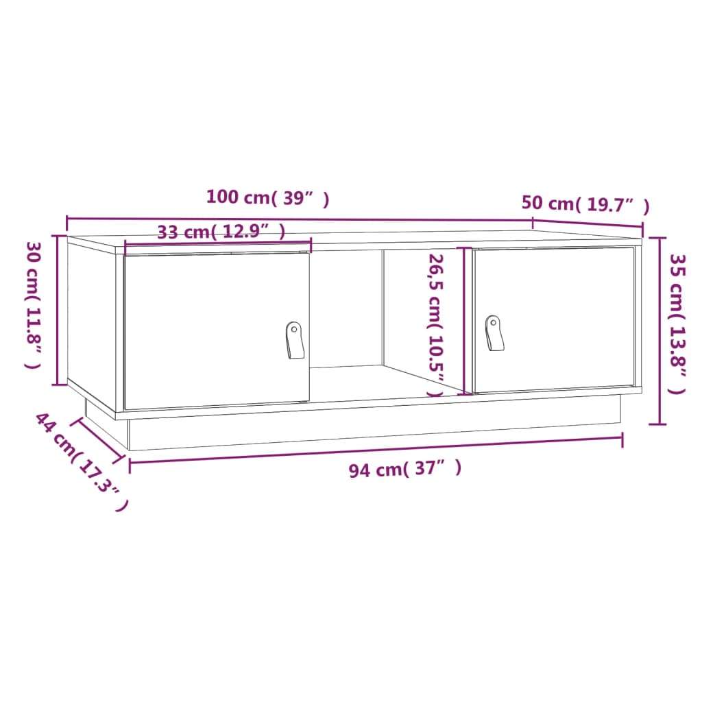 Salontafel 100x50x35 cm massief grenenhout wit is nu te koop bij PeponiXL, paradijselijk wonen!