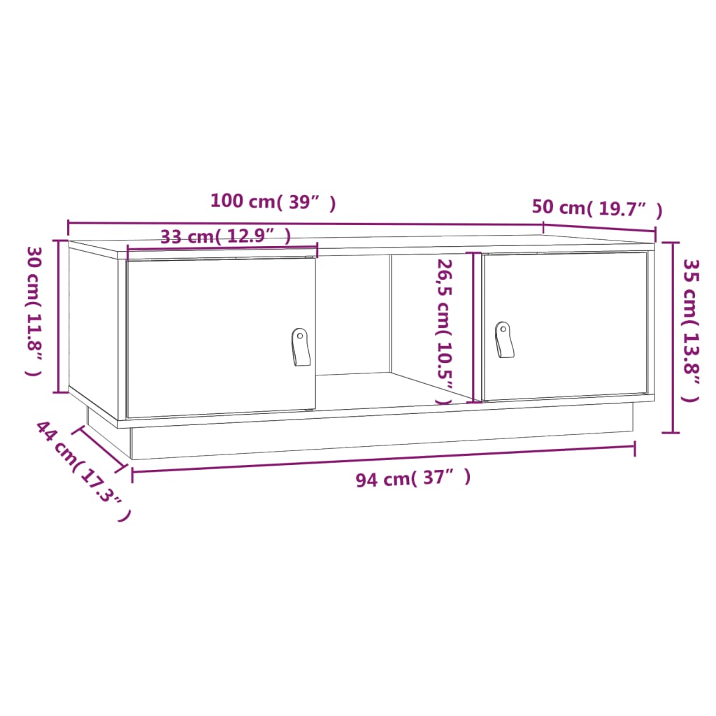 Salontafel 100x50x35 cm massief grenenhout grijs is nu te koop bij PeponiXL, paradijselijk wonen!