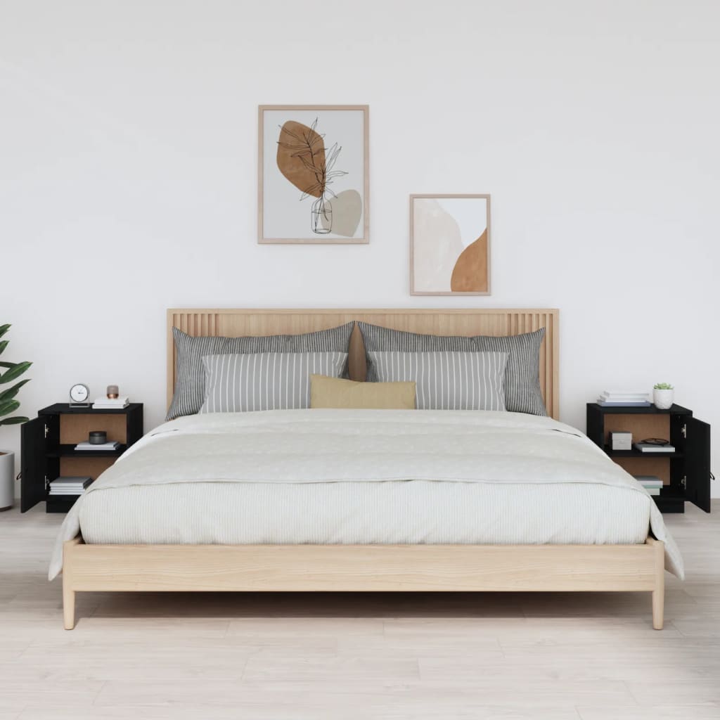 Nachtkastjes 2 st 40x34x45 cm massief grenenhout zwart is nu te koop bij PeponiXL, paradijselijk wonen!