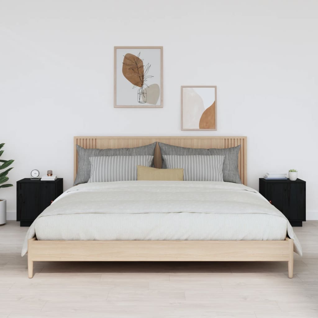 Nachtkastjes 2 st 40x34x45 cm massief grenenhout zwart is nu te koop bij PeponiXL, paradijselijk wonen!