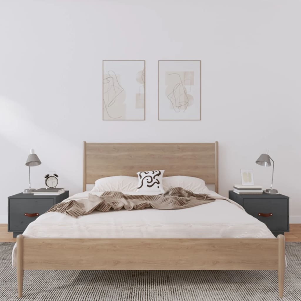 Nachtkastjes 2 st 40x34x35 cm massief grenenhout grijs is nu te koop bij PeponiXL, paradijselijk wonen!