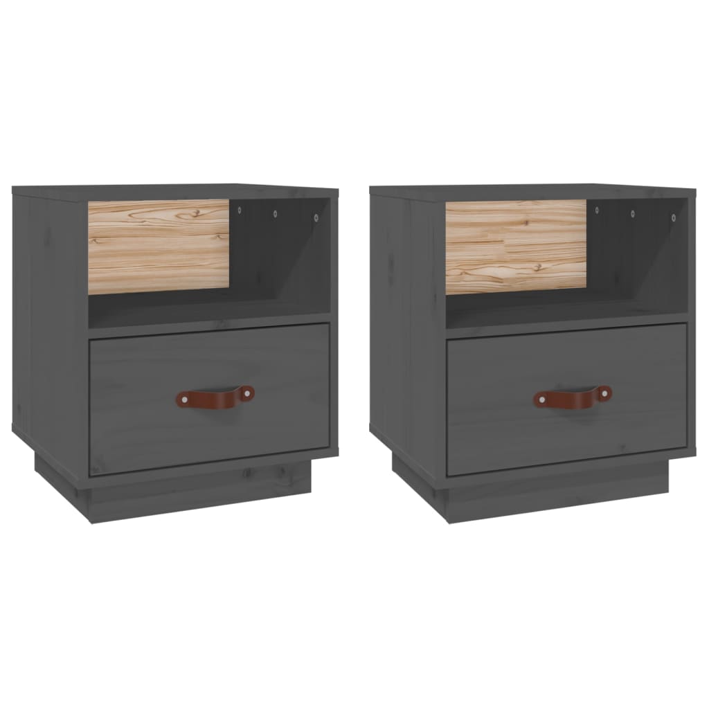 Nachtkastjes 2 st 40x34x45 cm massief grenenhout grijs is nu te koop bij PeponiXL, paradijselijk wonen!