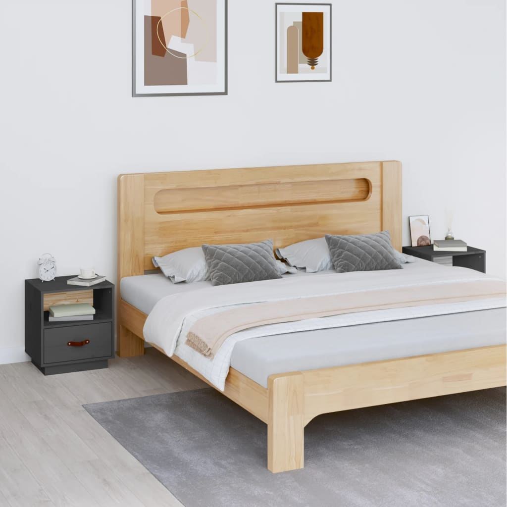 Nachtkastjes 2 st 40x34x45 cm massief grenenhout grijs is nu te koop bij PeponiXL, paradijselijk wonen!