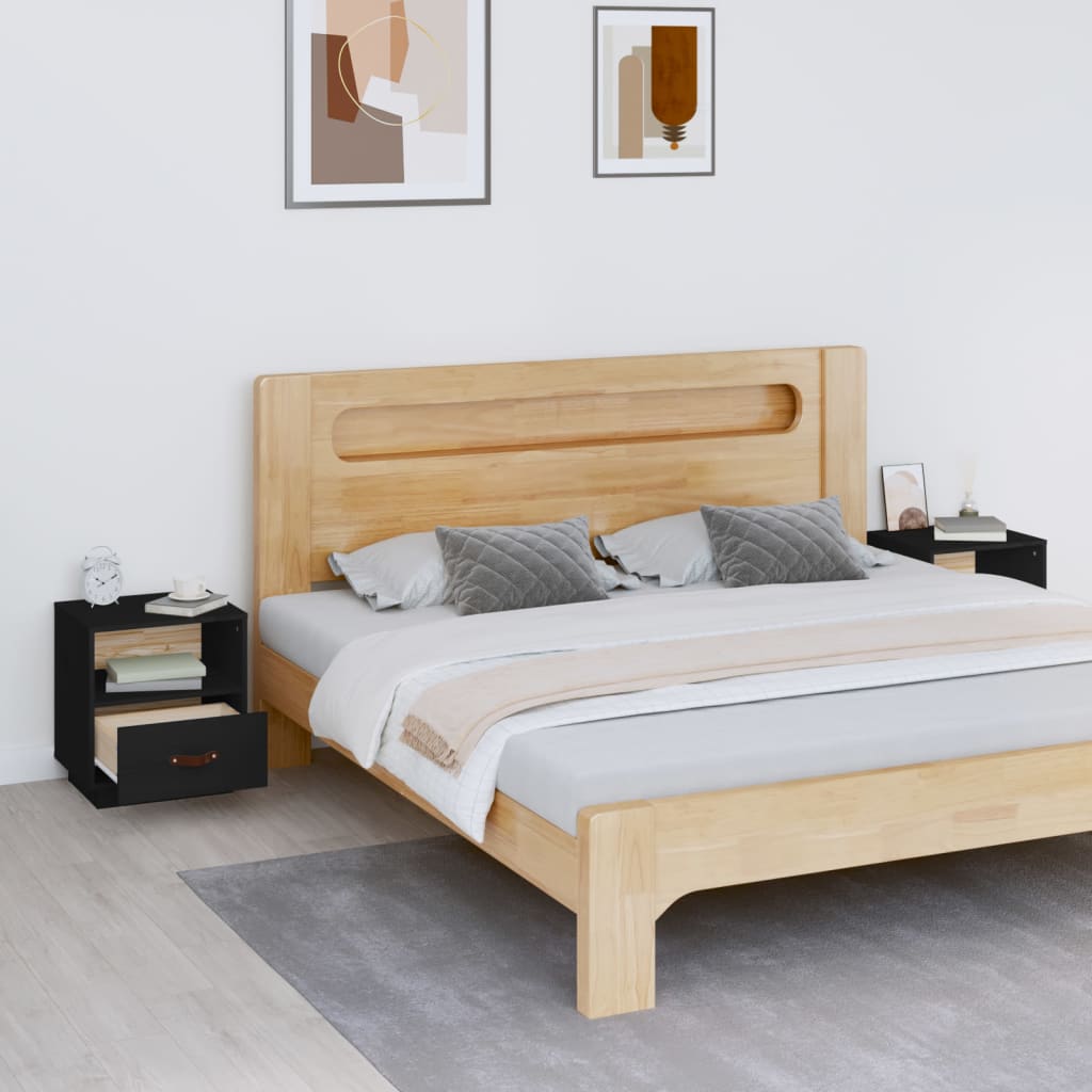 Nachtkastjes 2 st 40x34x45 cm massief grenenhout zwart is nu te koop bij PeponiXL, paradijselijk wonen!