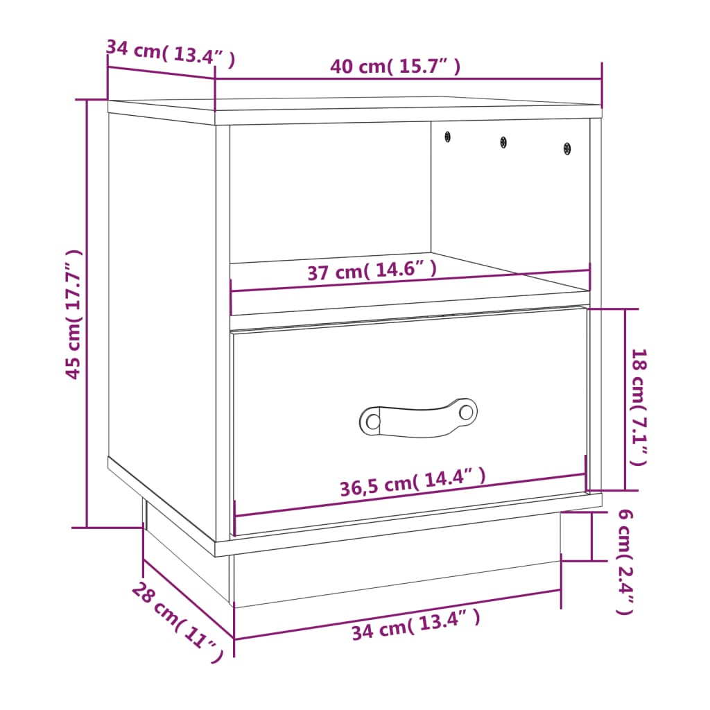 Nachtkastjes 2 st 40x34x45 cm massief grenenhout zwart is nu te koop bij PeponiXL, paradijselijk wonen!