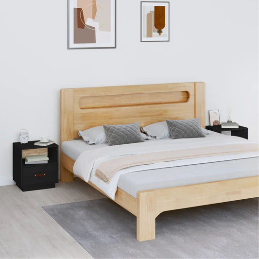Nachtkastjes 2 st 40x34x45 cm massief grenenhout zwart is nu te koop bij PeponiXL, paradijselijk wonen!