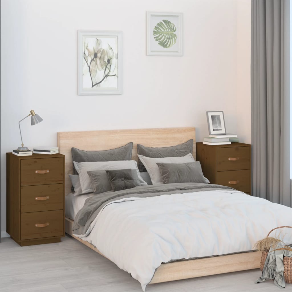 Nachtkastjes 2 st 40x40x75 cm massief grenenhout honingbruin is nu te koop bij PeponiXL, paradijselijk wonen!
