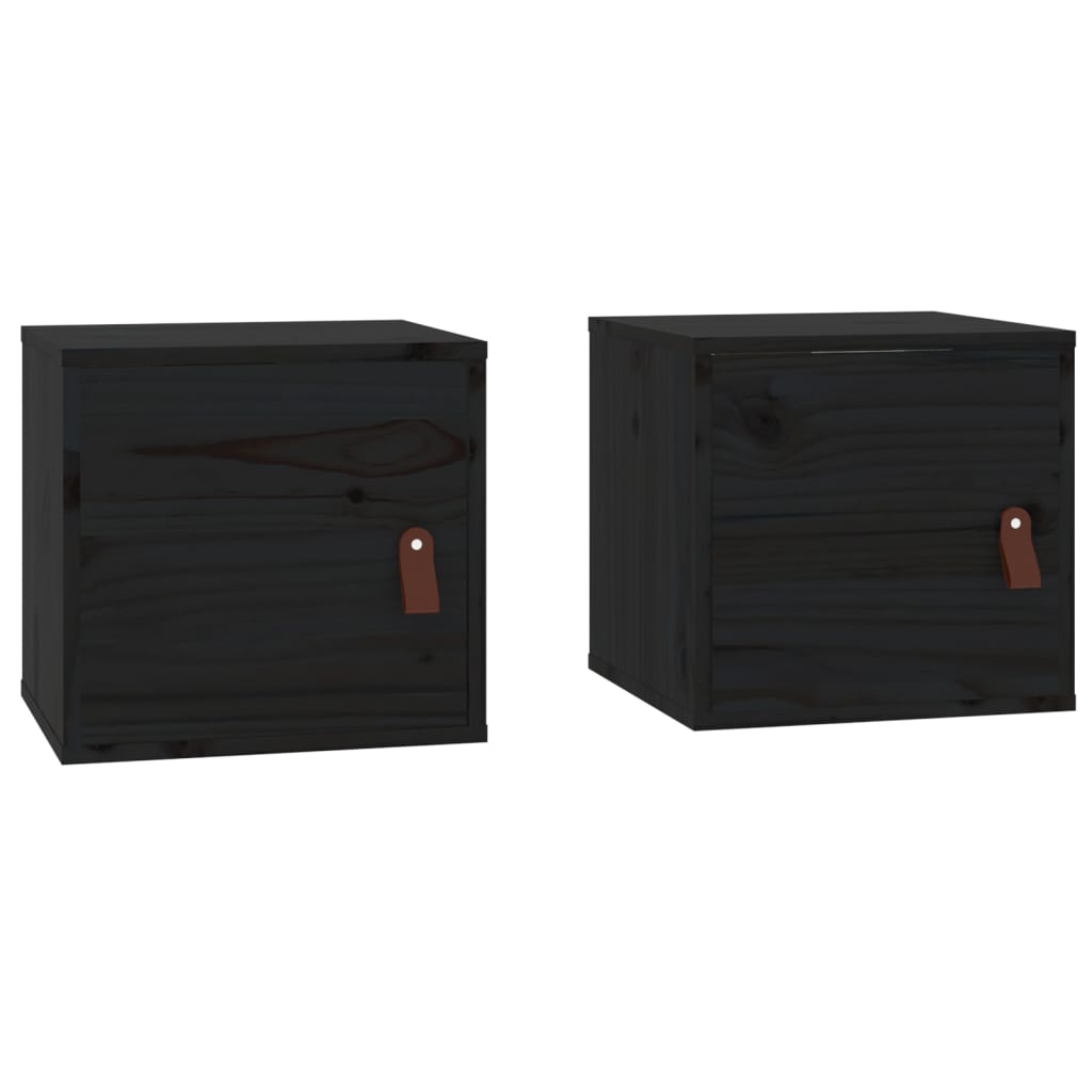 Wandkasten 2 st 31,5x30x30 cm massief grenenhout zwart is nu te koop bij PeponiXL, paradijselijk wonen!