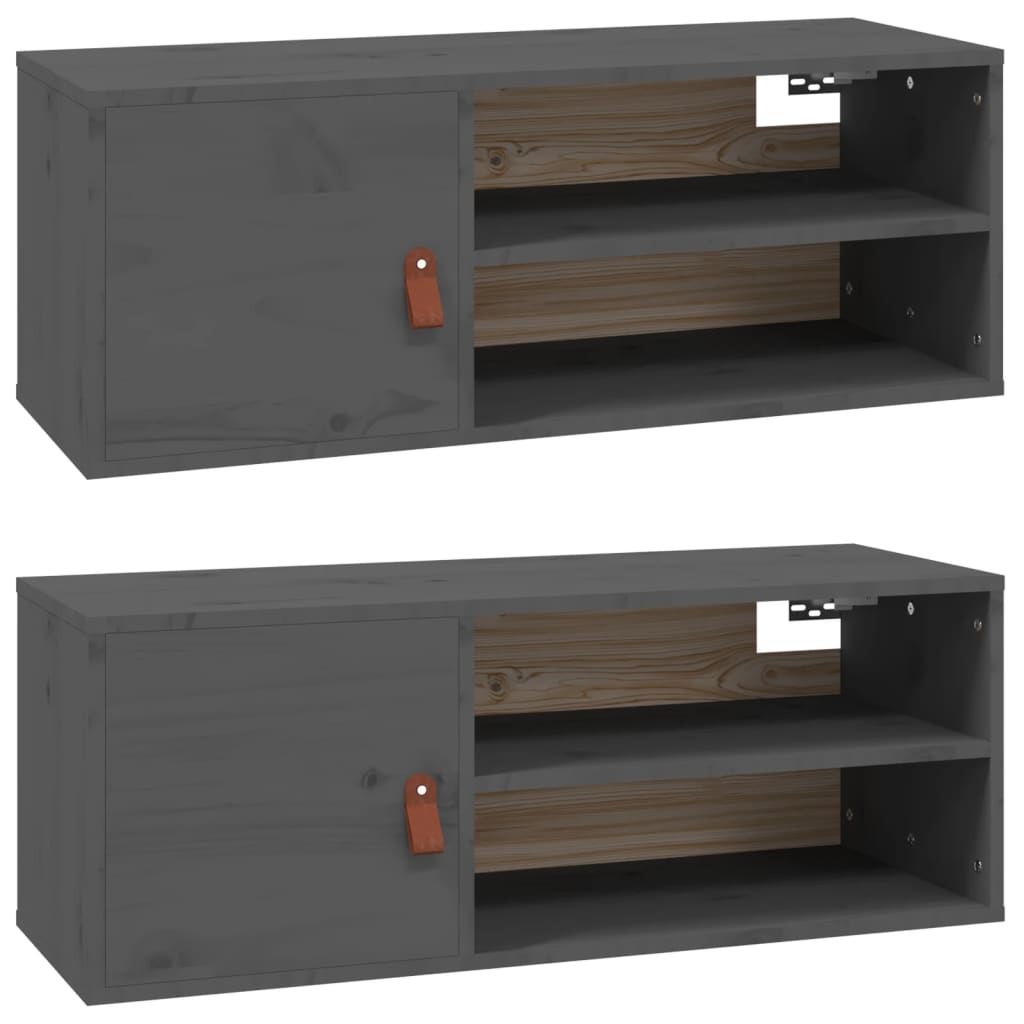 Wandkasten 2 st 80x30x30 cm massief grenenhout grijs is nu te koop bij PeponiXL, paradijselijk wonen!