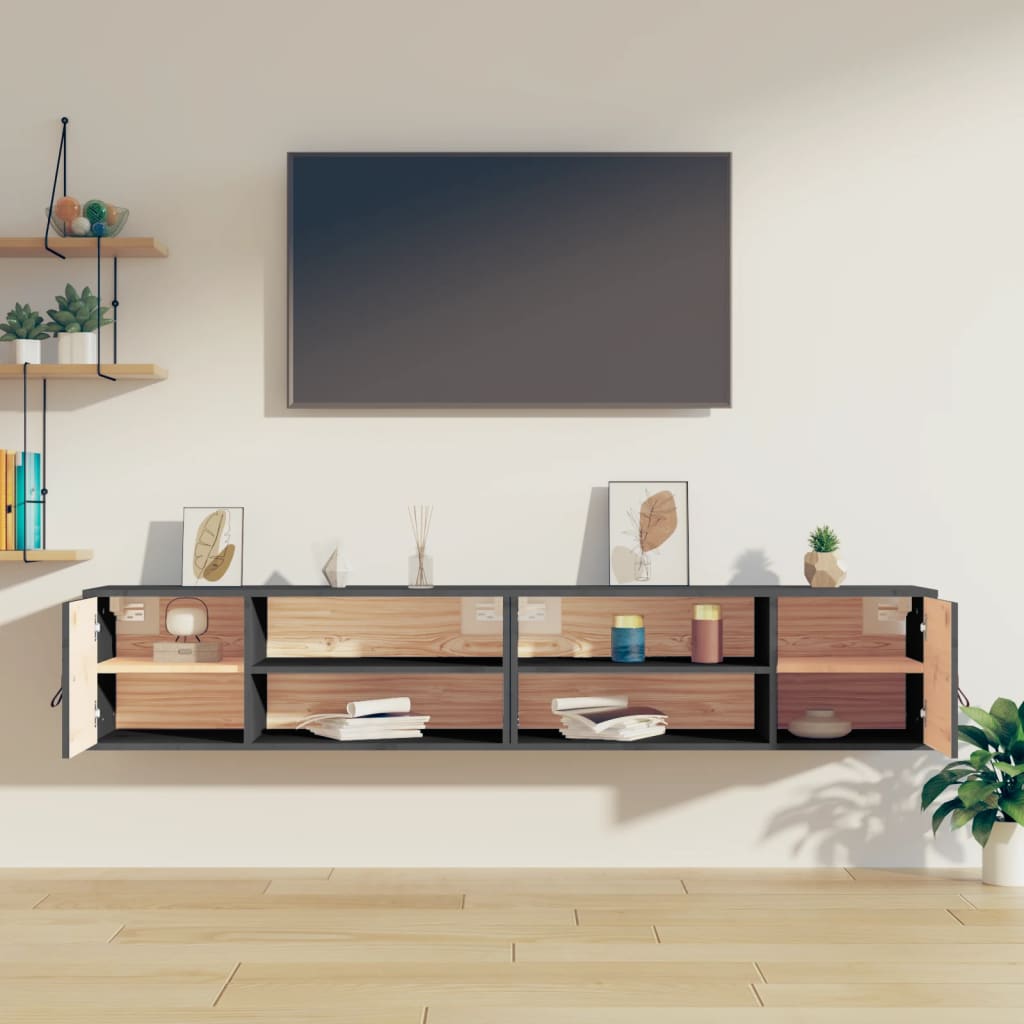 Wandkasten 2 st 80x30x30 cm massief grenenhout grijs is nu te koop bij PeponiXL, paradijselijk wonen!