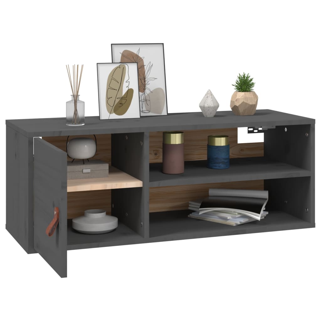 Wandkasten 2 st 80x30x30 cm massief grenenhout grijs is nu te koop bij PeponiXL, paradijselijk wonen!