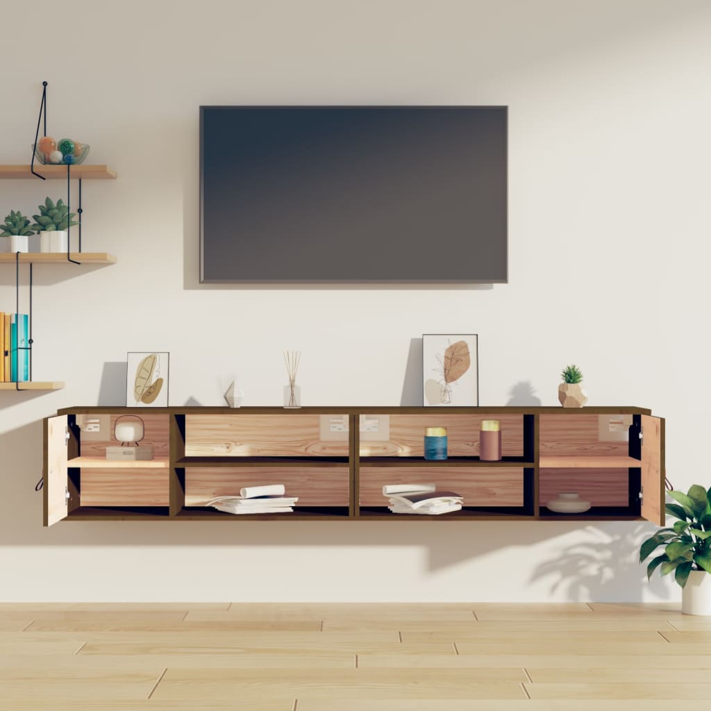 Wandkasten 2 st 80x30x30 cm massief grenenhout honingbruin is nu te koop bij PeponiXL, paradijselijk wonen!