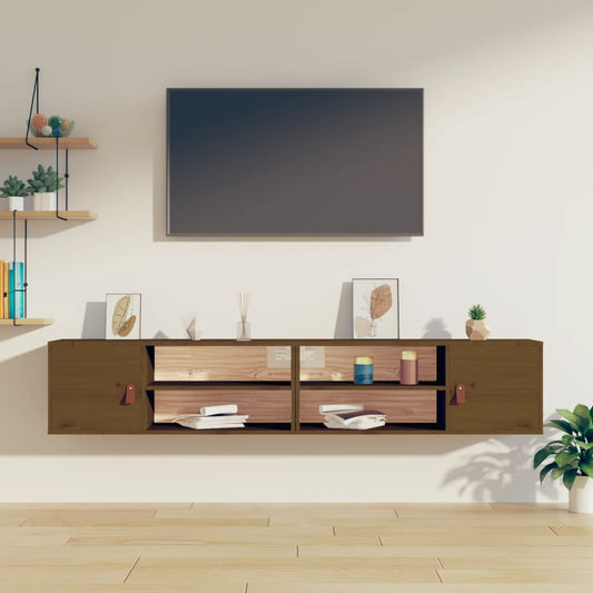 Wandkasten 2 st 80x30x30 cm massief grenenhout honingbruin is nu te koop bij PeponiXL, paradijselijk wonen!