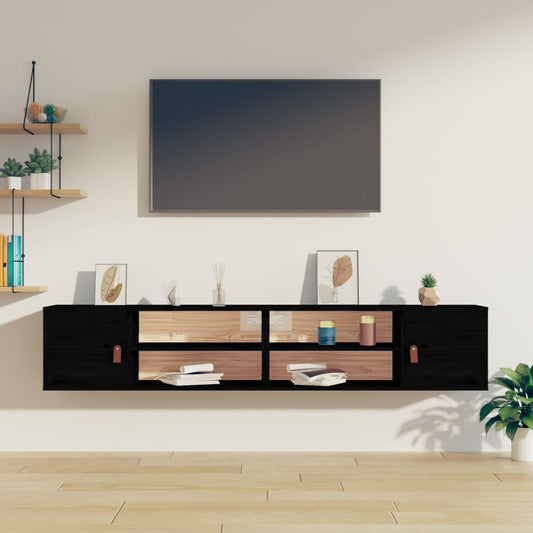 Wandkasten 2 st 80x30x30 cm massief grenenhout zwart is nu te koop bij PeponiXL, paradijselijk wonen!