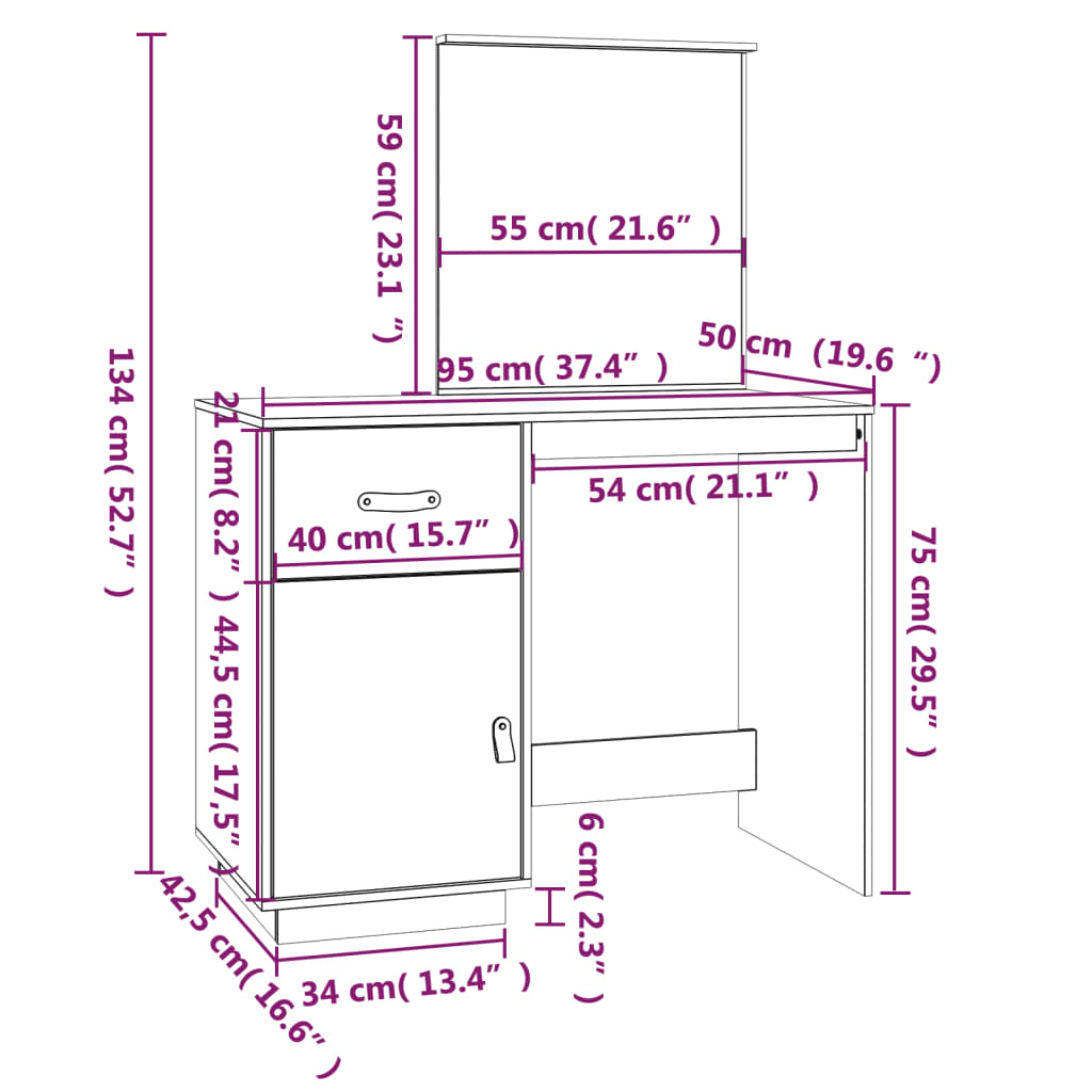 Kaptafel 95x50x134 cm massief grenenhout grijs is nu te koop bij PeponiXL, paradijselijk wonen!