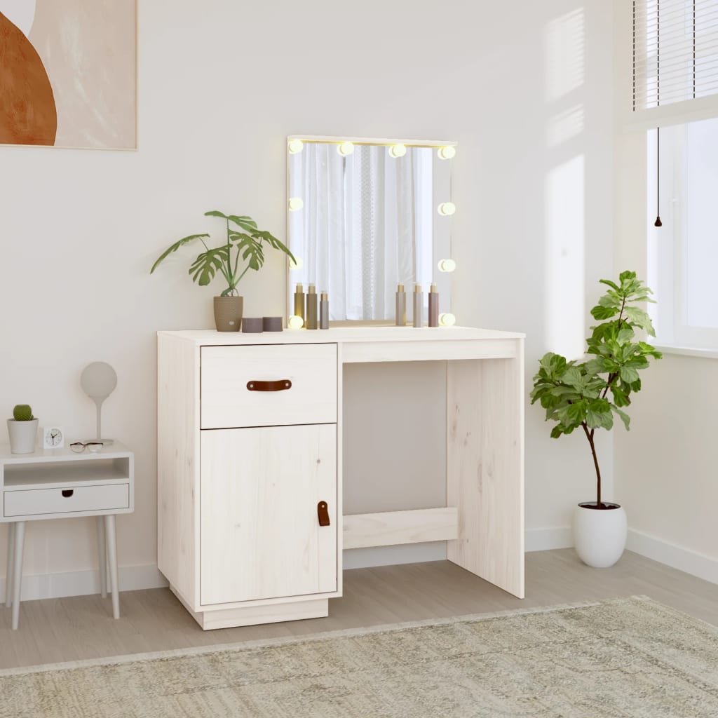 Kaptafel met LED 95x50x133,5 cm massief grenenhout wit is nu te koop bij PeponiXL, paradijselijk wonen!