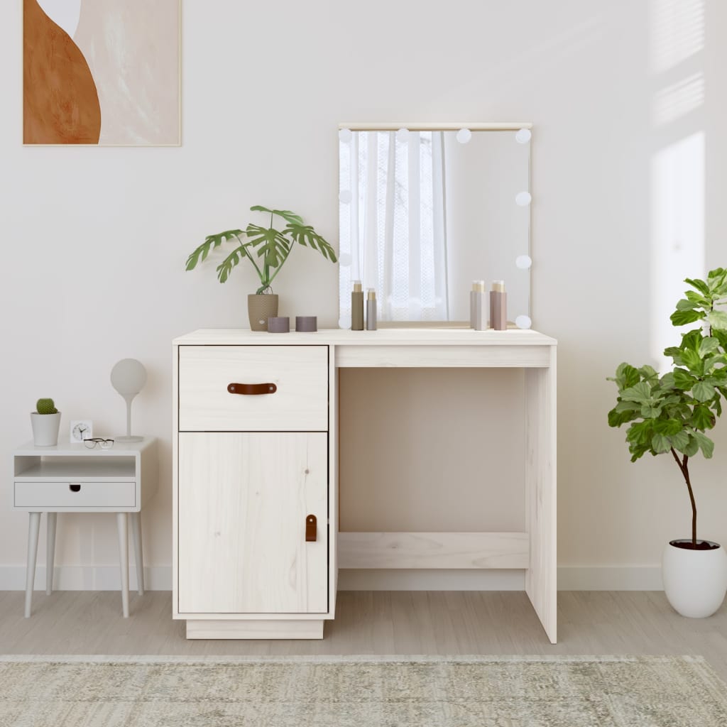 Kaptafel met LED 95x50x133,5 cm massief grenenhout wit is nu te koop bij PeponiXL, paradijselijk wonen!