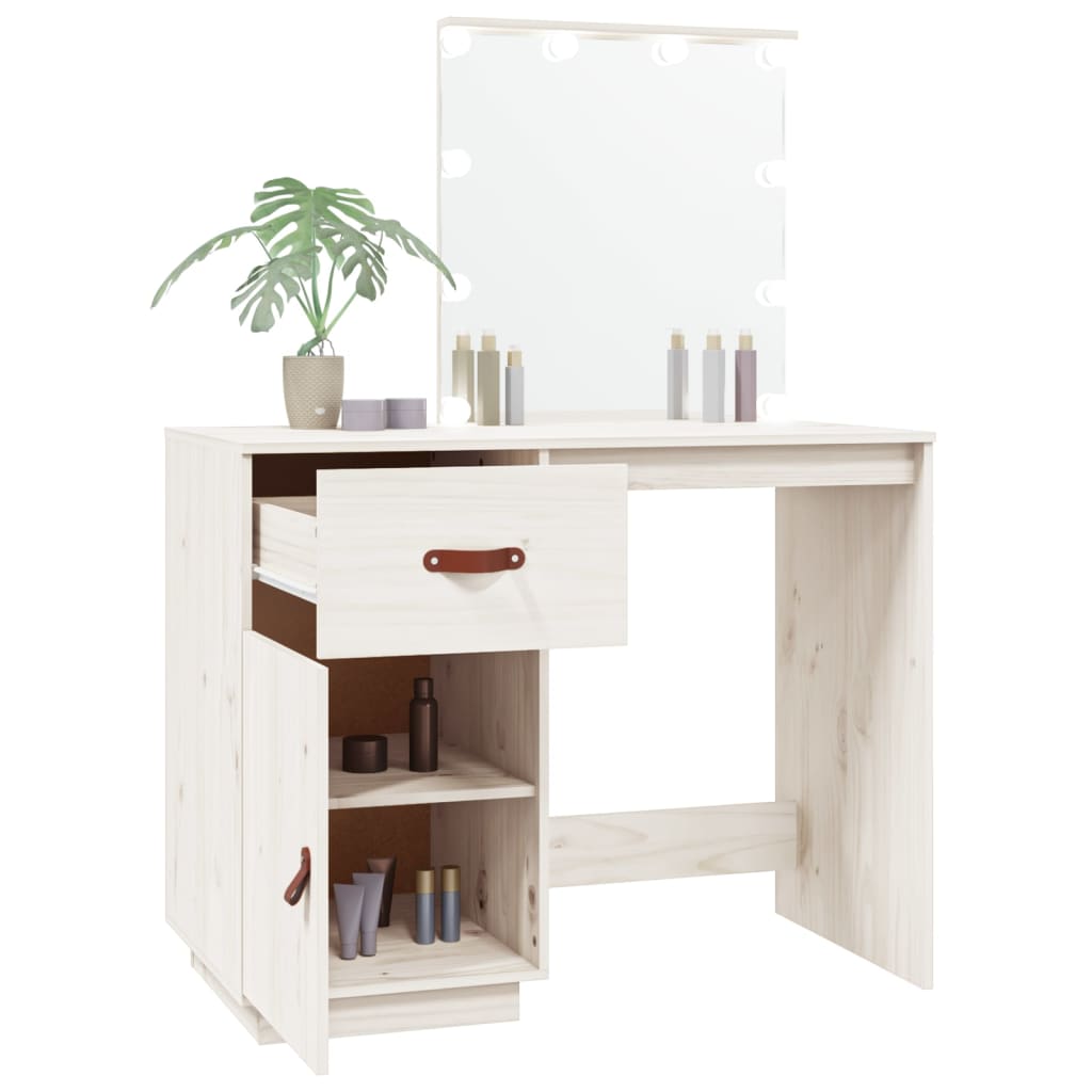 Kaptafel met LED 95x50x133,5 cm massief grenenhout wit is nu te koop bij PeponiXL, paradijselijk wonen!