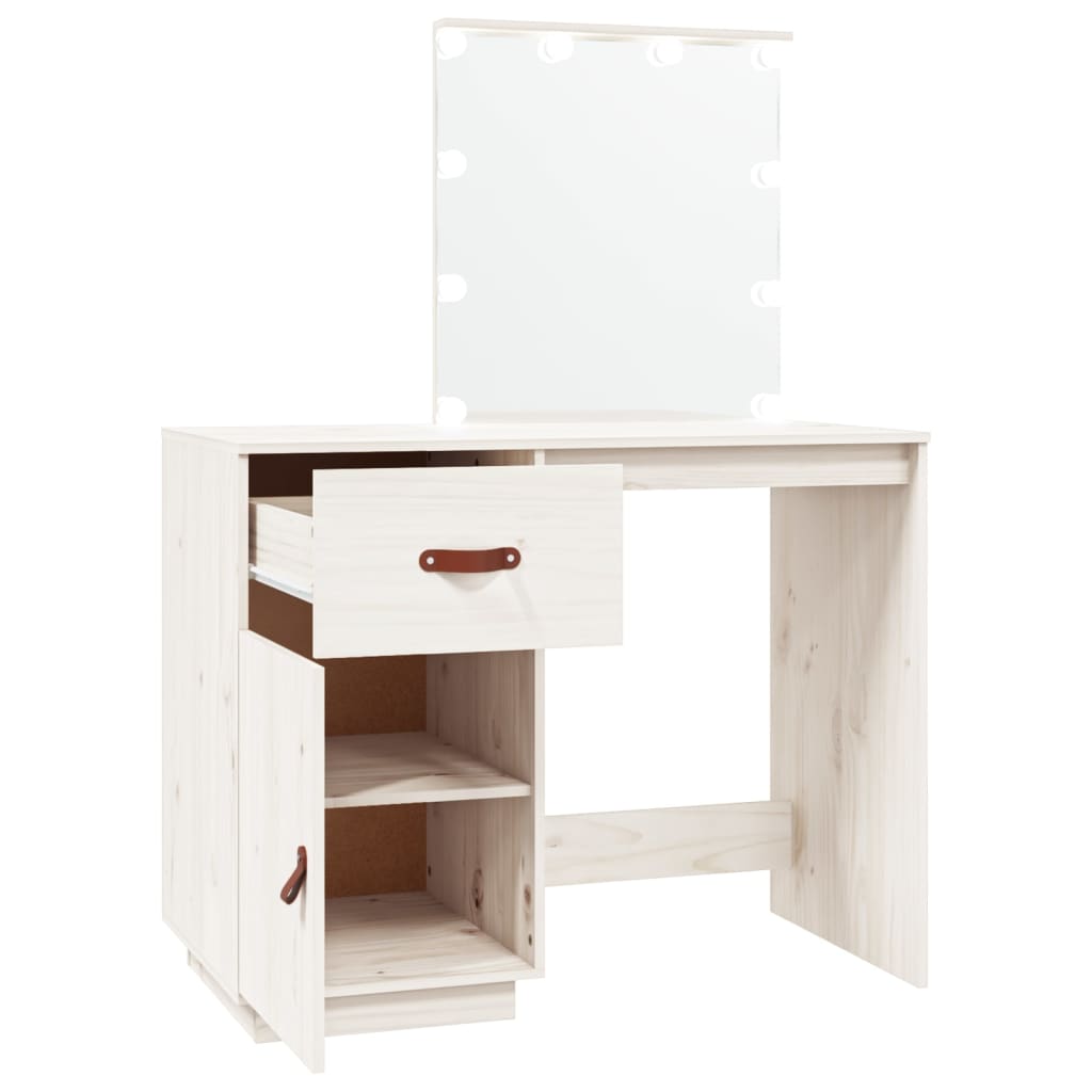 Kaptafel met LED 95x50x133,5 cm massief grenenhout wit is nu te koop bij PeponiXL, paradijselijk wonen!