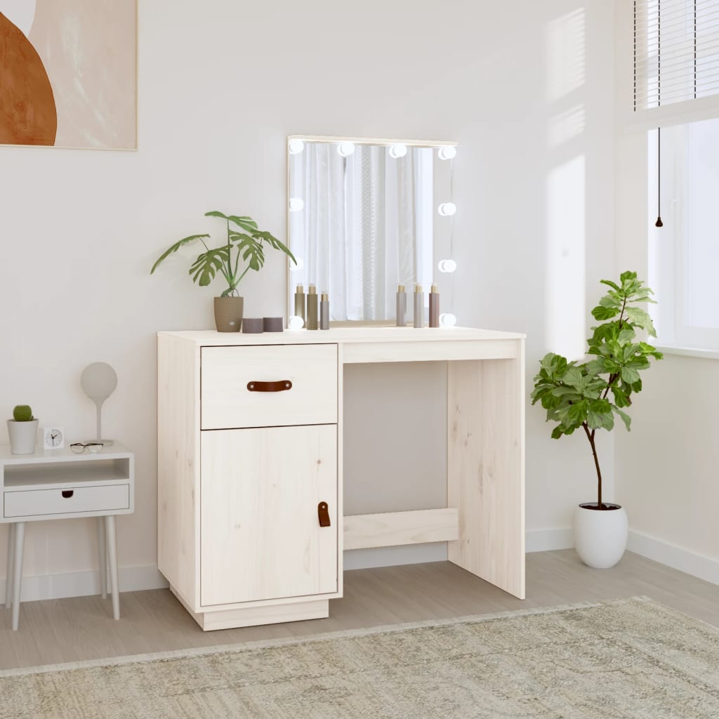 Kaptafel met LED 95x50x133,5 cm massief grenenhout wit is nu te koop bij PeponiXL, paradijselijk wonen!