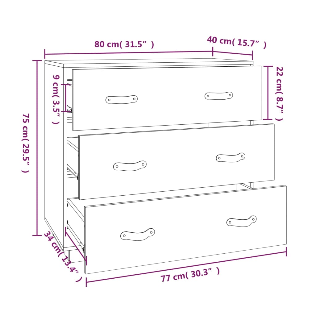 Dressoir 80x40x75 cm massief grenenhout grijs is nu te koop bij PeponiXL, paradijselijk wonen!