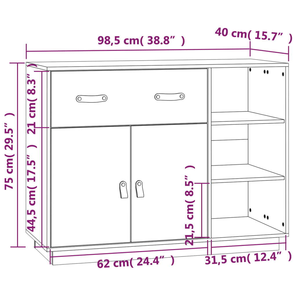 Dressoir 98,5x40x75 cm massief grenenhout honingbruin is nu te koop bij PeponiXL, paradijselijk wonen!
