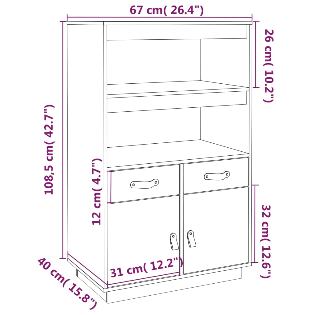 Hoge kast 67x40x108,5 cm massief grenenhout wit is nu te koop bij PeponiXL, paradijselijk wonen!