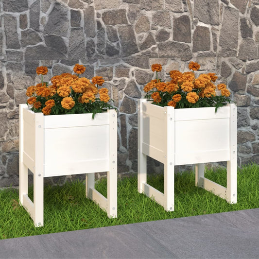 Plantenbakken 2 st 40x40x52,5 cm massief grenenhout wit is nu te koop bij PeponiXL, paradijselijk wonen!