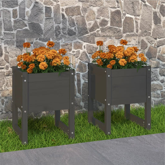Plantenbakken 2 st 40x40x52,5 cm massief grenenhout grijs is nu te koop bij PeponiXL, paradijselijk wonen!