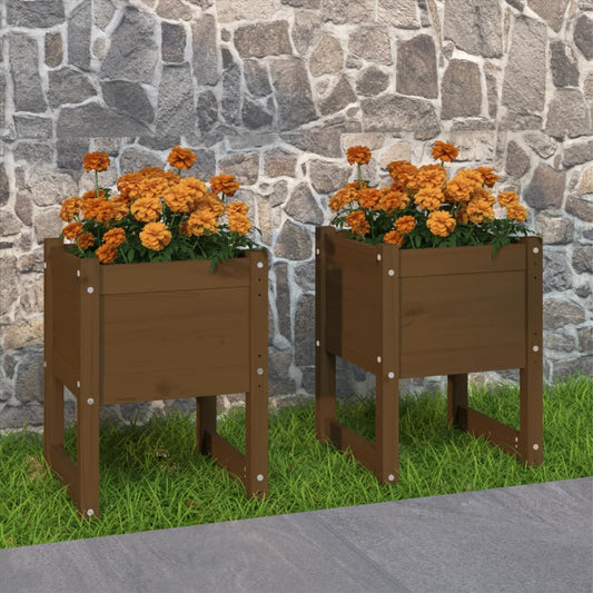 Plantenbakken 2 st 40x40x52,5 cm massief grenenhout honingbruin is nu te koop bij PeponiXL, paradijselijk wonen!