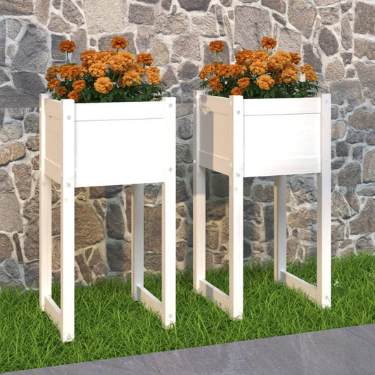 Plantenbakken 2 st 40x40x81 cm massief grenenhout wit is nu te koop bij PeponiXL, paradijselijk wonen!