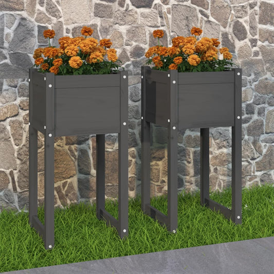 Plantenbakken 2 st 40x40x81 cm massief grenenhout grijs is nu te koop bij PeponiXL, paradijselijk wonen!
