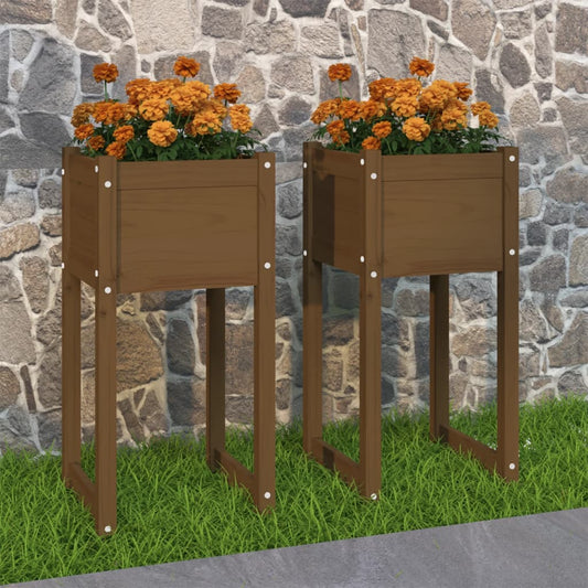 Plantenbakken 2 st 40x40x81 cm massief grenenhout honingbruin is nu te koop bij PeponiXL, paradijselijk wonen!