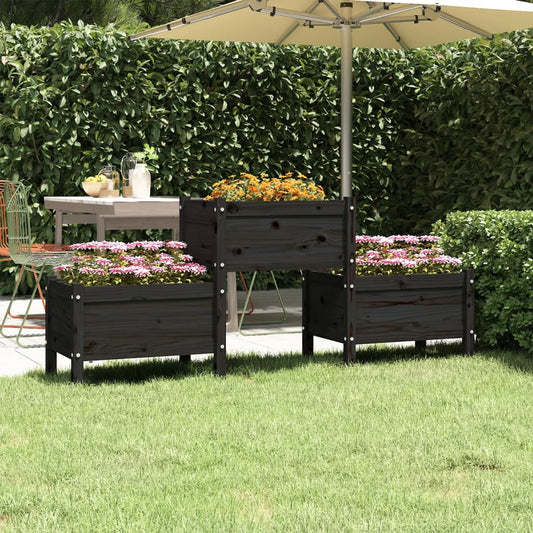Plantenbak 178,5x44x75 cm massief grenenhout zwart is nu te koop bij PeponiXL, paradijselijk wonen!