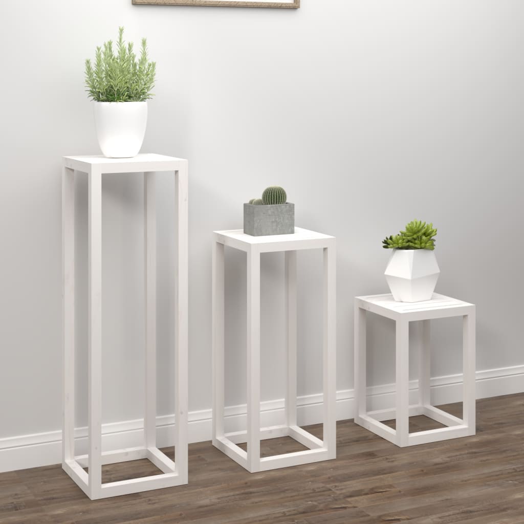 3-delige Plantenstandaardset massief grenenhout wit is nu te koop bij PeponiXL, paradijselijk wonen!