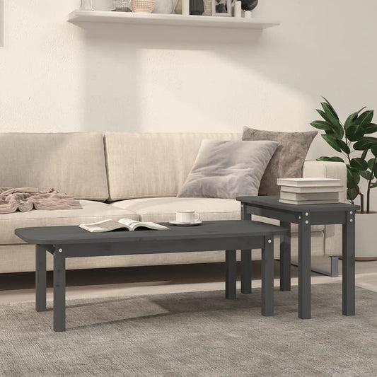 2-delige Salontafelset massief grenenhout grijs is nu te koop bij PeponiXL, paradijselijk wonen!