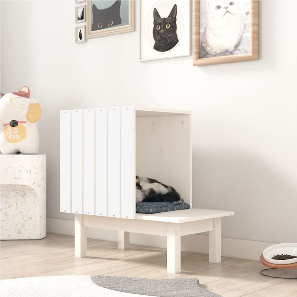 Kattenhuis 60x36x60 cm massief grenenhout wit is nu te koop bij PeponiXL, paradijselijk wonen!