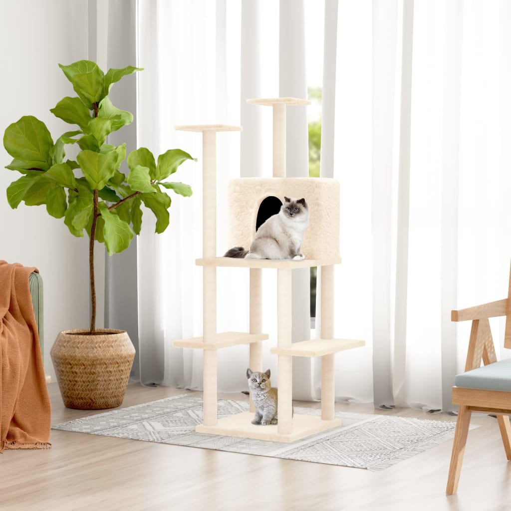 Kattenmeubel met sisal krabpalen 144,5 cm crèmekleurig is nu te koop bij PeponiXL, paradijselijk wonen!