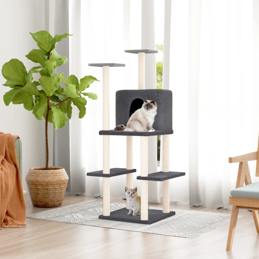 Kattenmeubel met sisal krabpalen 144,5 cm donkergrijs is nu te koop bij PeponiXL, paradijselijk wonen!