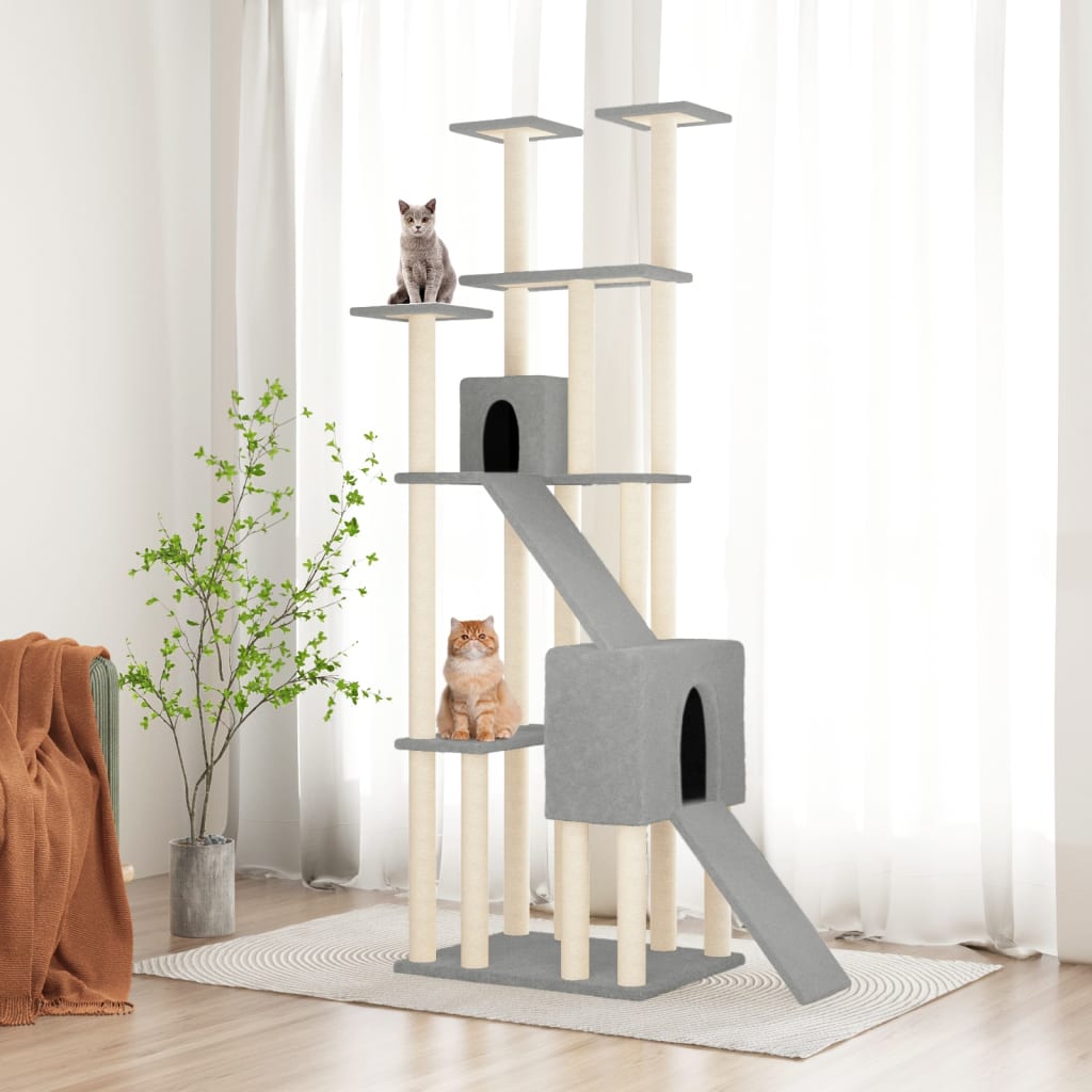 Kattenmeubel met sisal krabpalen 190 cm lichtgrijs is nu te koop bij PeponiXL, paradijselijk wonen!
