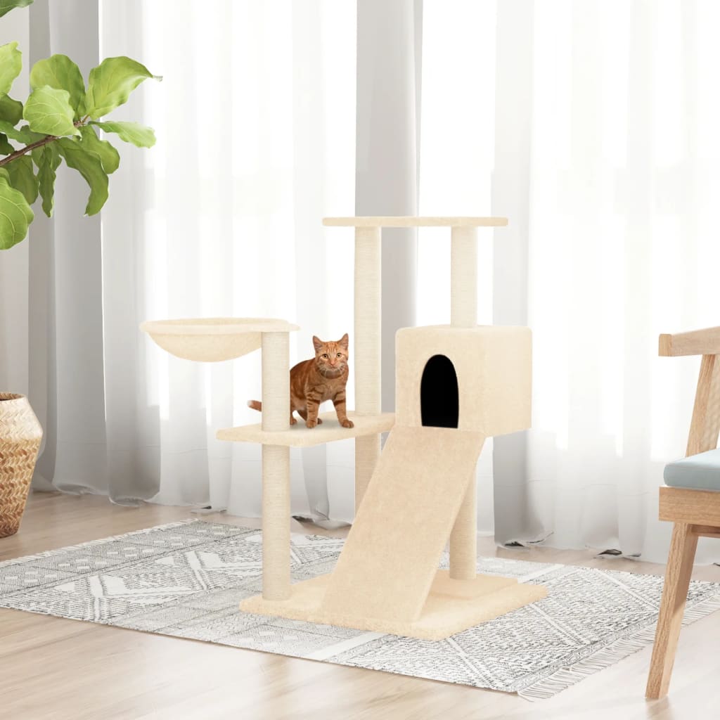 Kattenmeubel met sisal krabpalen 82 cm crèmekleurig is nu te koop bij PeponiXL, paradijselijk wonen!