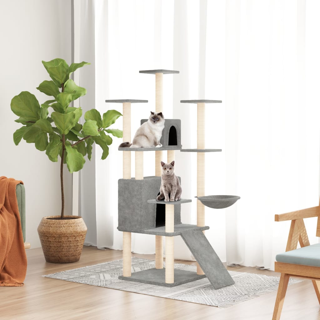 Kattenmeubel met sisal krabpalen 154 cm lichtgrijs is nu te koop bij PeponiXL, paradijselijk wonen!