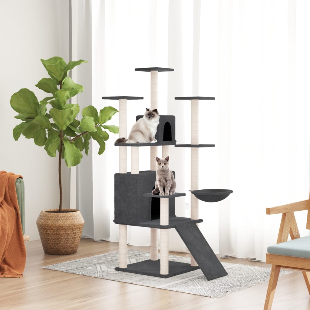 Kattenmeubel met sisal krabpalen 154 cm donkergrijs is nu te koop bij PeponiXL, paradijselijk wonen!