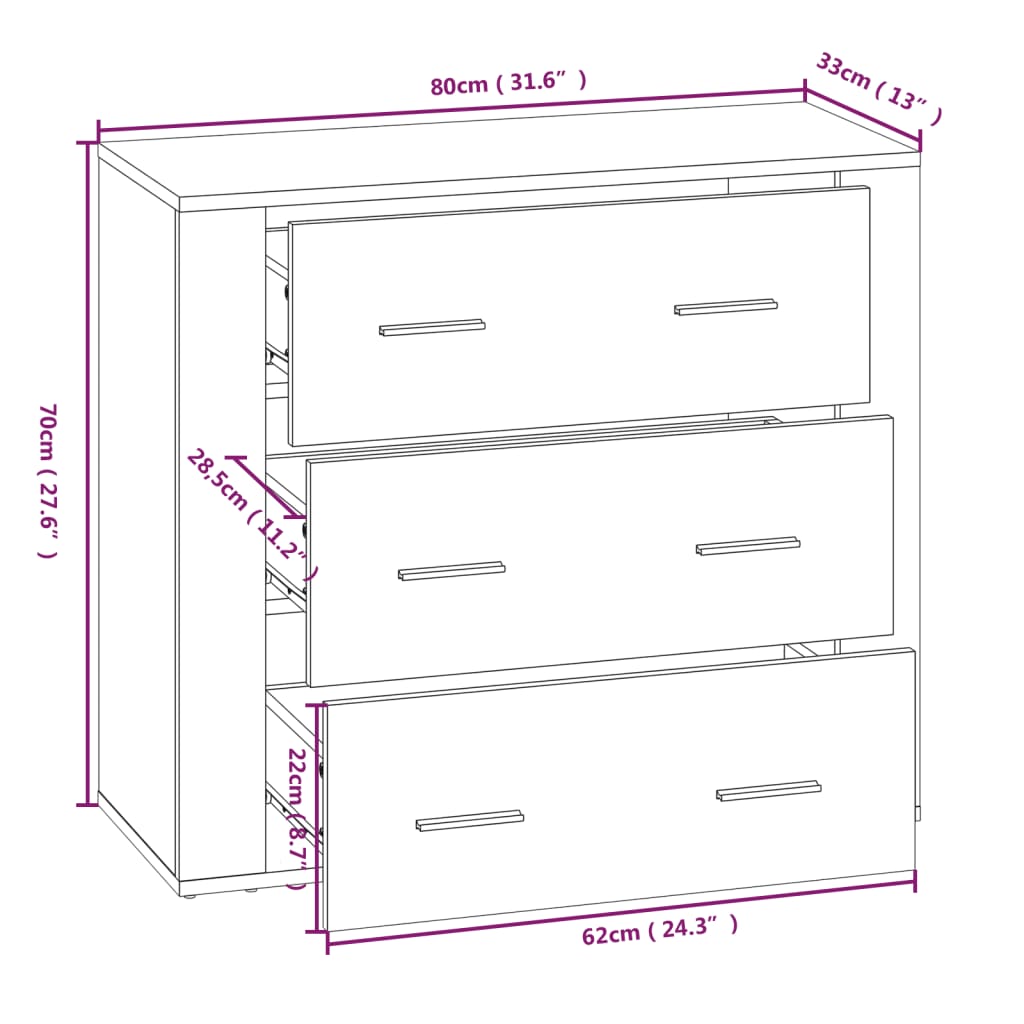 Dressoir 80x33x70 cm bewerkt hout gerookt eikenkleurig is nu te koop bij PeponiXL, paradijselijk wonen!