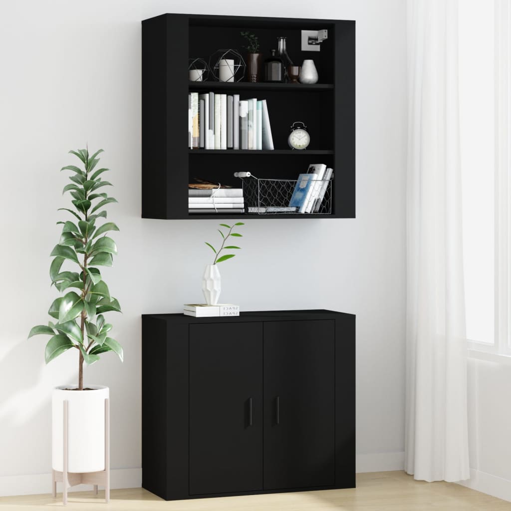 Wandkast 80x33x80 cm bewerkt hout zwart is nu te koop bij PeponiXL, paradijselijk wonen!