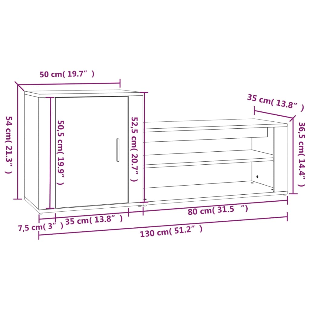 Schoenenkast 130x35x54 cm bewerkt hout grijs sonoma is nu te koop bij PeponiXL, paradijselijk wonen!