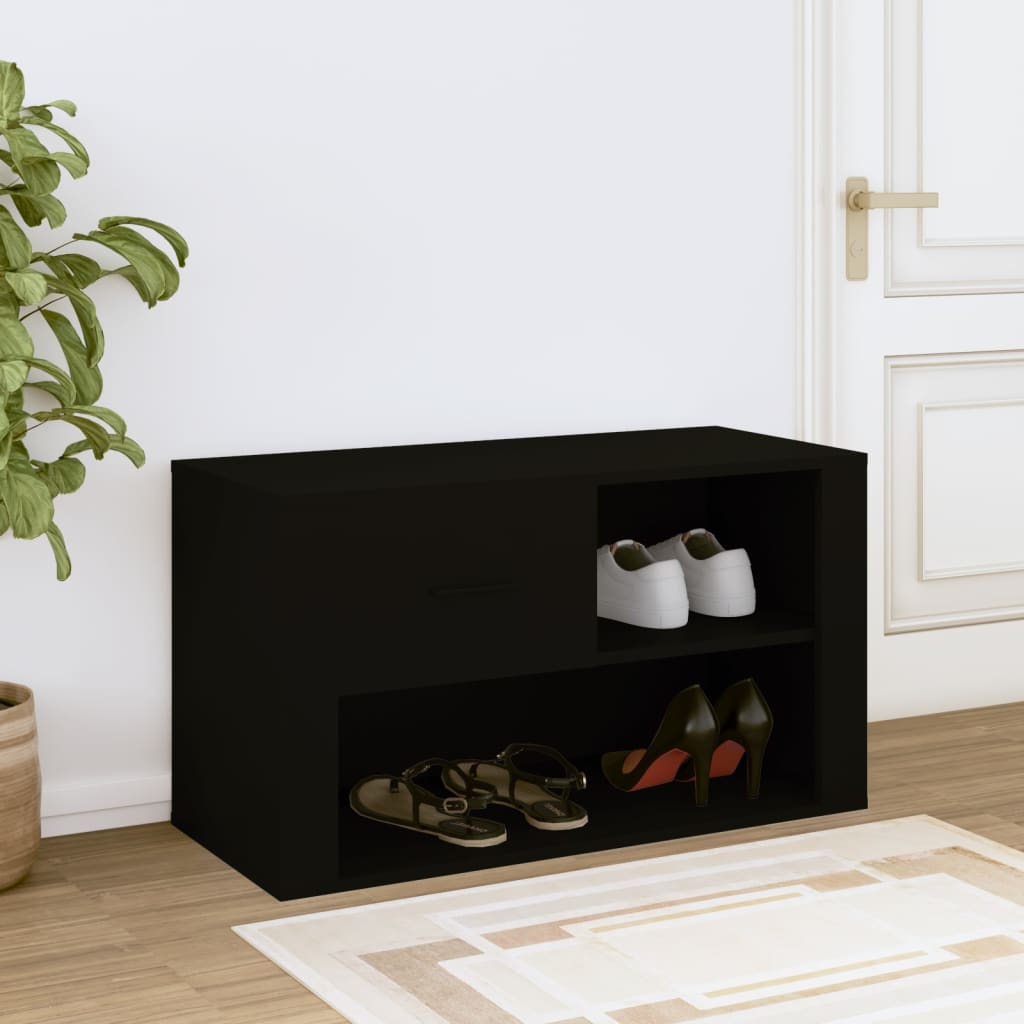 Schoenenkast 80x35x45 cm bewerkt hout zwart is nu te koop bij PeponiXL, paradijselijk wonen!