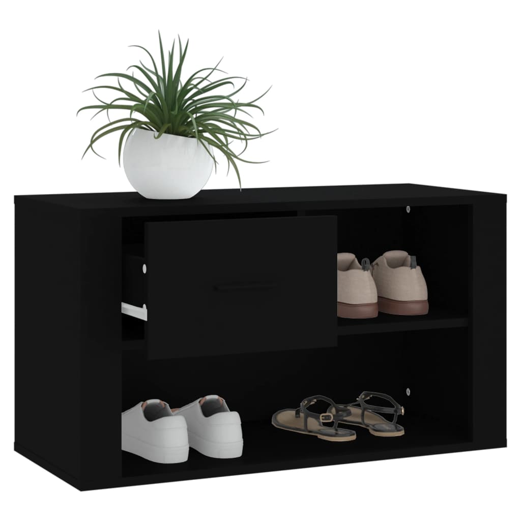 Schoenenkast 80x35x45 cm bewerkt hout zwart is nu te koop bij PeponiXL, paradijselijk wonen!