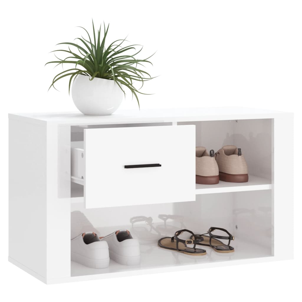 Schoenenkast 80x35x45 cm bewerkt hout hoogglans wit is nu te koop bij PeponiXL, paradijselijk wonen!