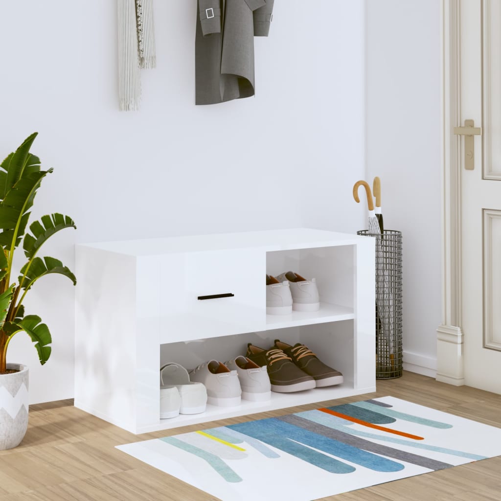Schoenenkast 80x35x45 cm bewerkt hout hoogglans wit is nu te koop bij PeponiXL, paradijselijk wonen!